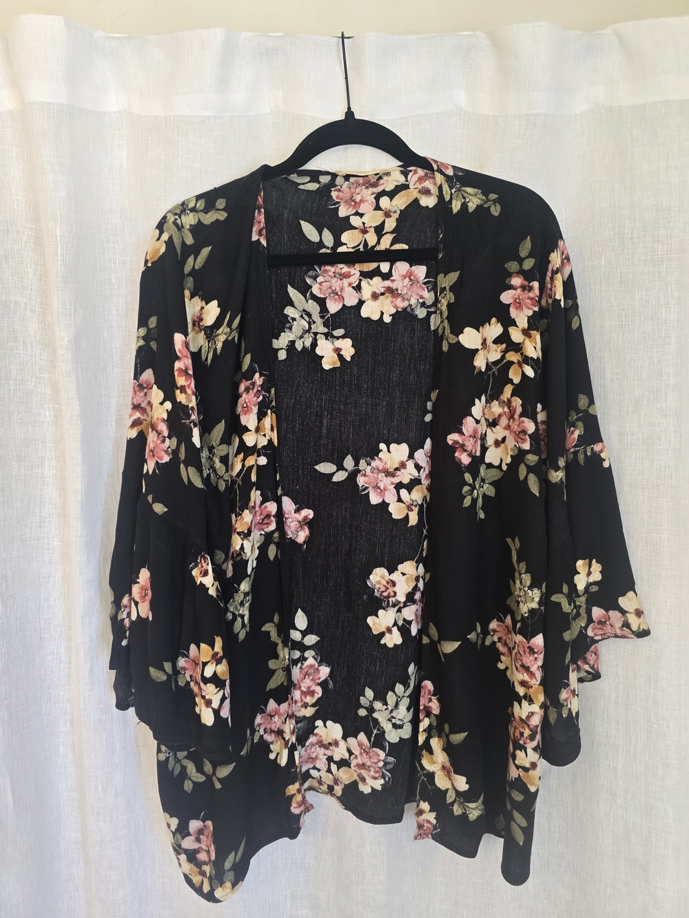 Promesa Black Floral Open Kimono Cardigan